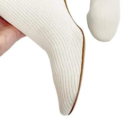 EVERLANE The Day Glove Ribbed Round Toe Pull On Sock Boot in Bone - Picture 9 of 10